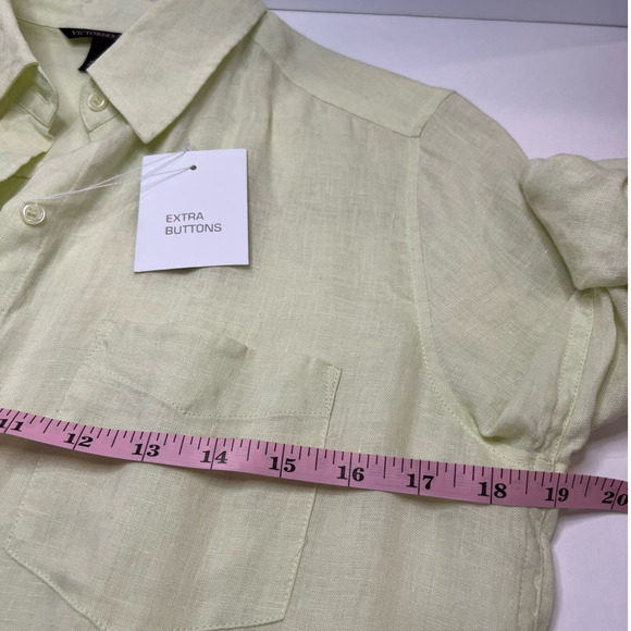 NEW Victoria's Secret 100% Linen Light Yellow/Green Tie Waist Smocked Romper‎ 10 - Picture 5 of 6